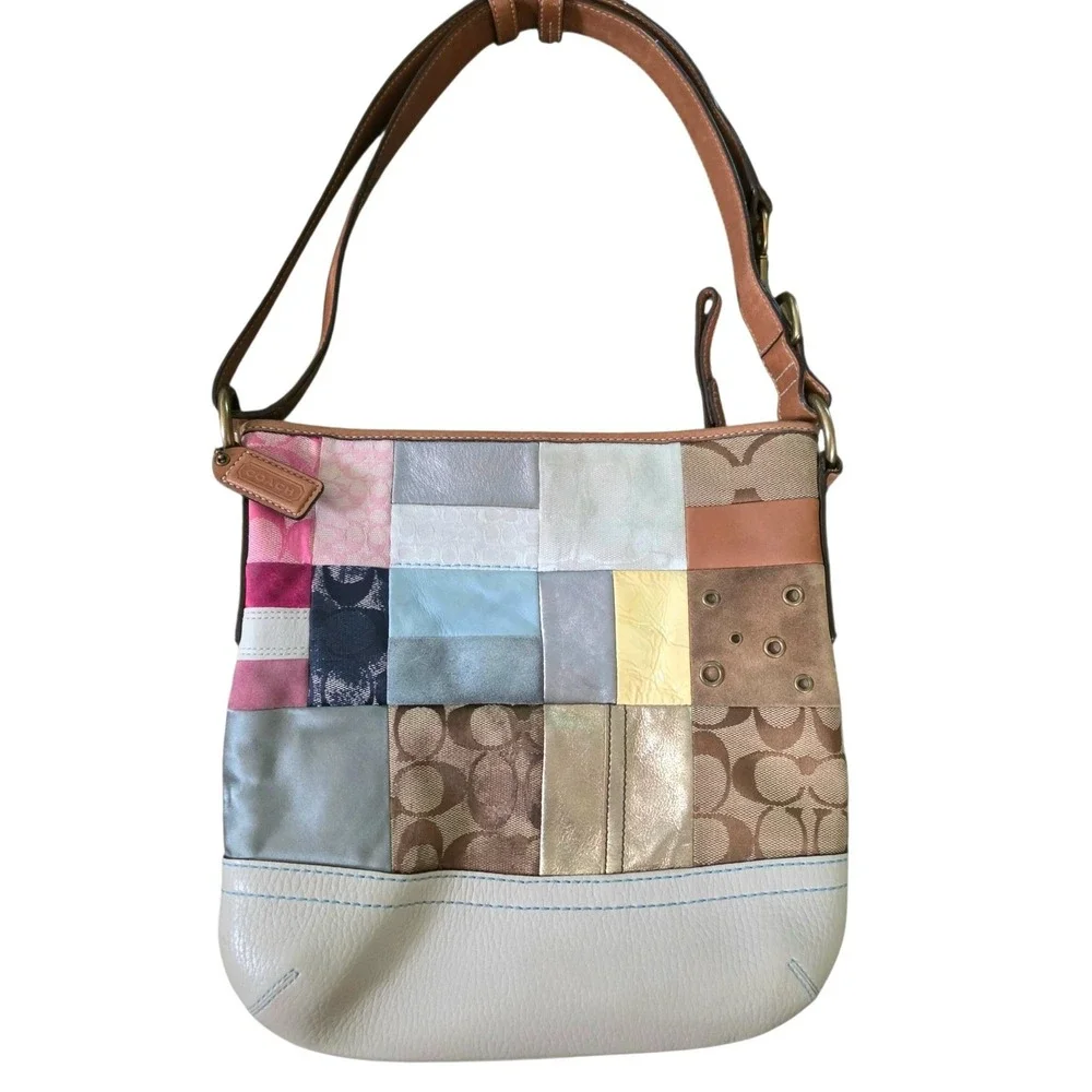 Coach Y2K Patchwork Hobo Bag Medium Colorful Leather Suede Signature Logo 10018